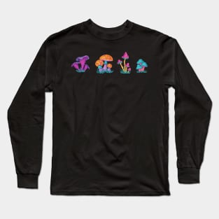 Retro Colorful Mushroom Pattern Long Sleeve T-Shirt